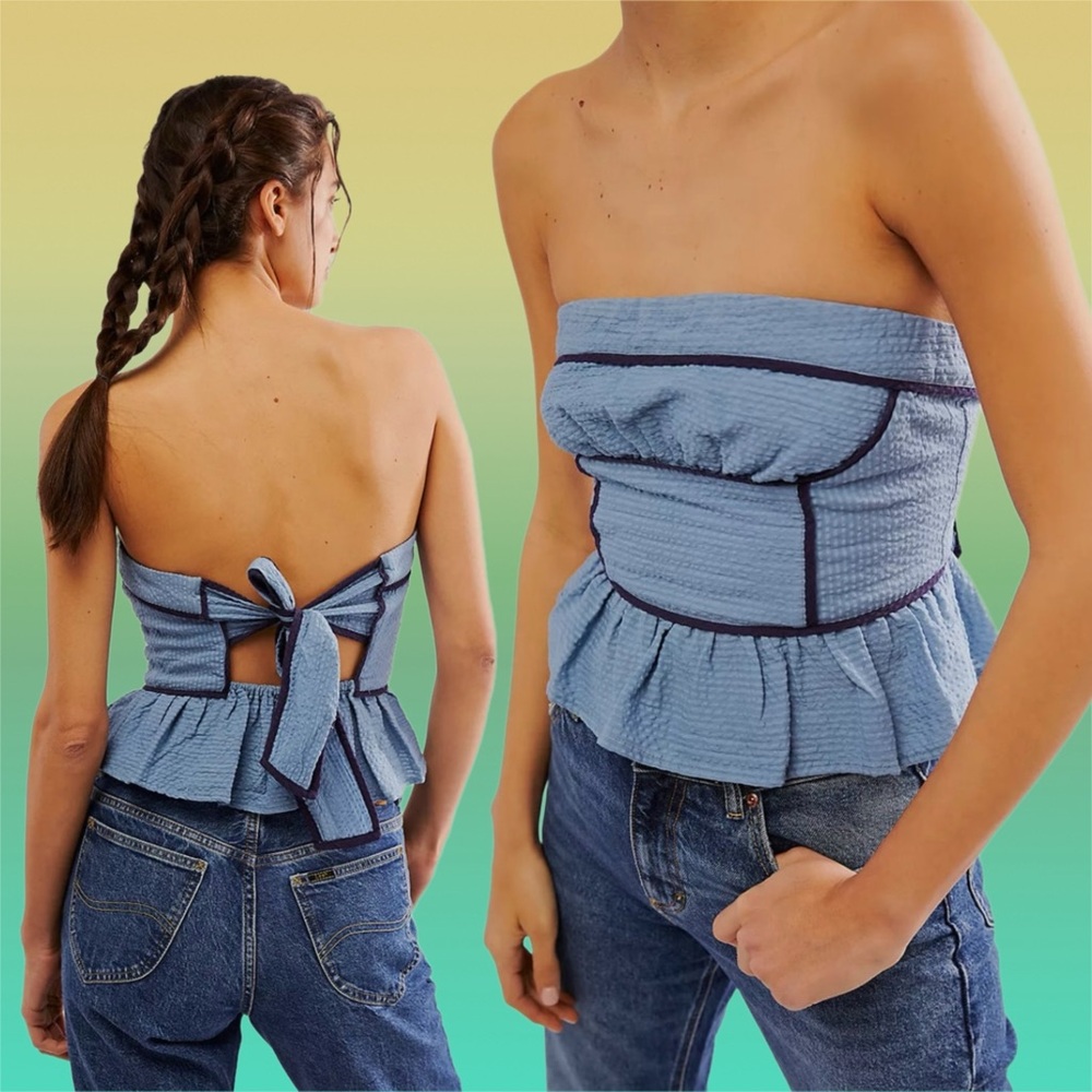 free people • tara tube top in faded denim blue motif m